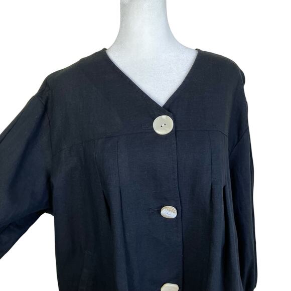 Zara Sz M Twee Chunky Button Front Short Swing Jacket Blazer Linen Blend Black - Picture 3 of 16